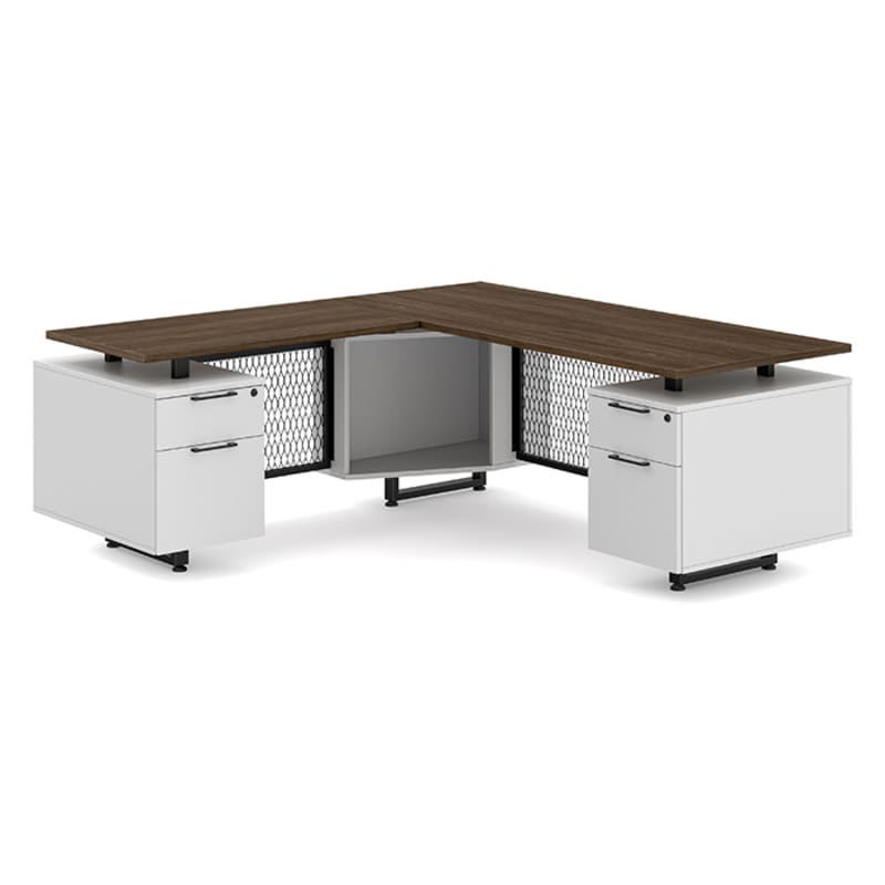L shape office desk modern walnut top
