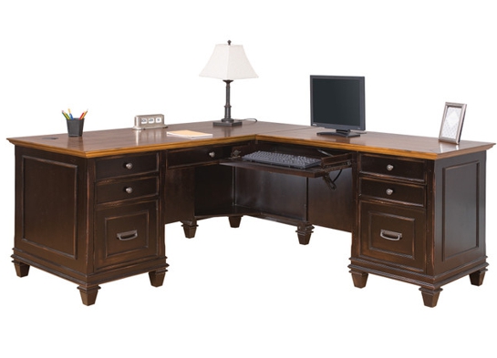 Antique executive l shaped desk with drawers vintage black angle view Antique executive l shaped desk with drawers vintage black angle view