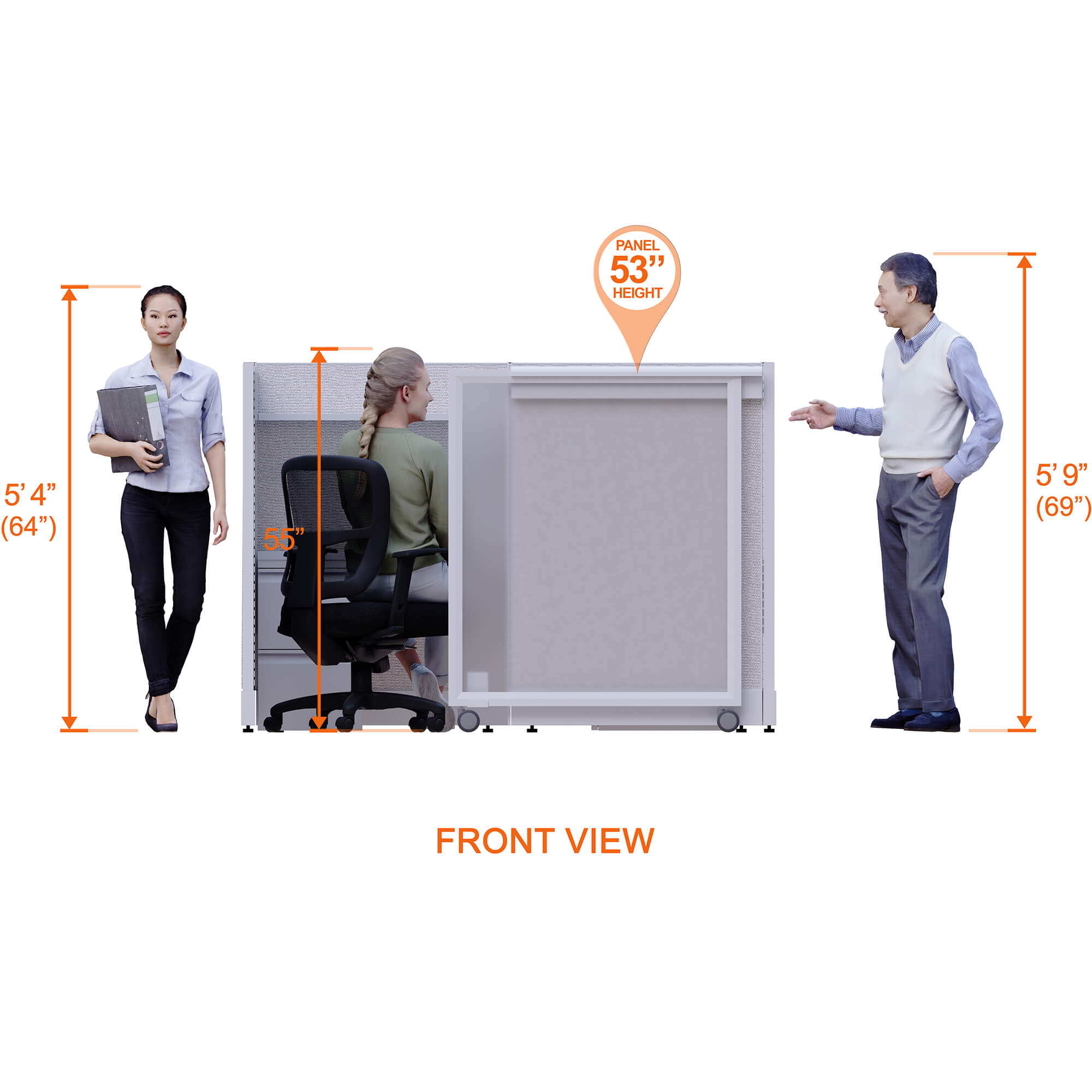 Cubicle door front view heights