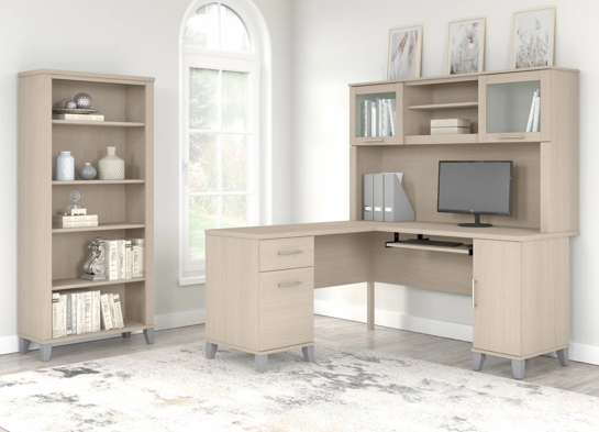 L shaped computer desk with 5 shelf bookcase 60W space view sand oak L shaped computer desk with 5 shelf bookcase 60W space view sand oak