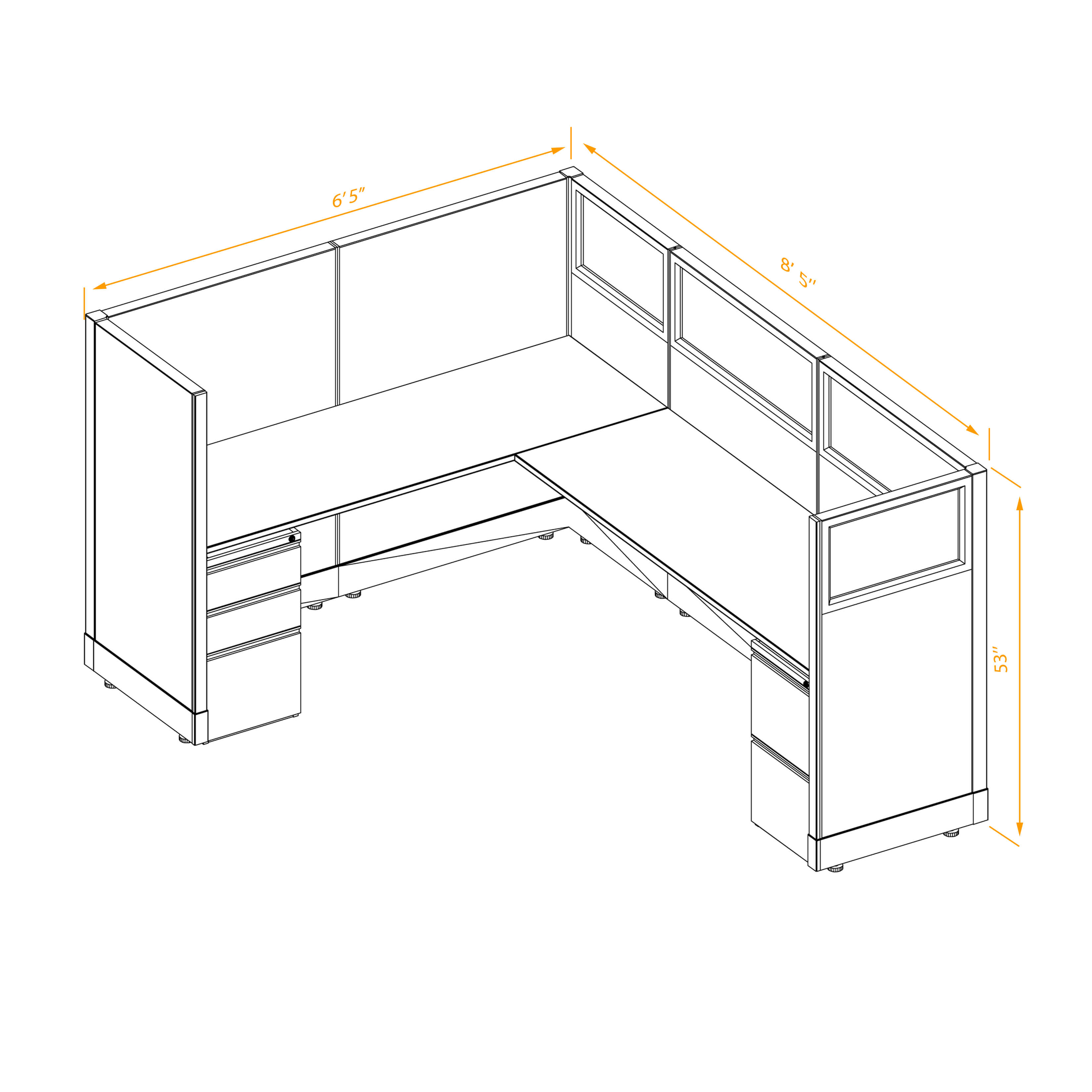 Office workstations 53h with partial glass panels unpowered CUB 1 53 NP 68 PGL ESP WH PSO2