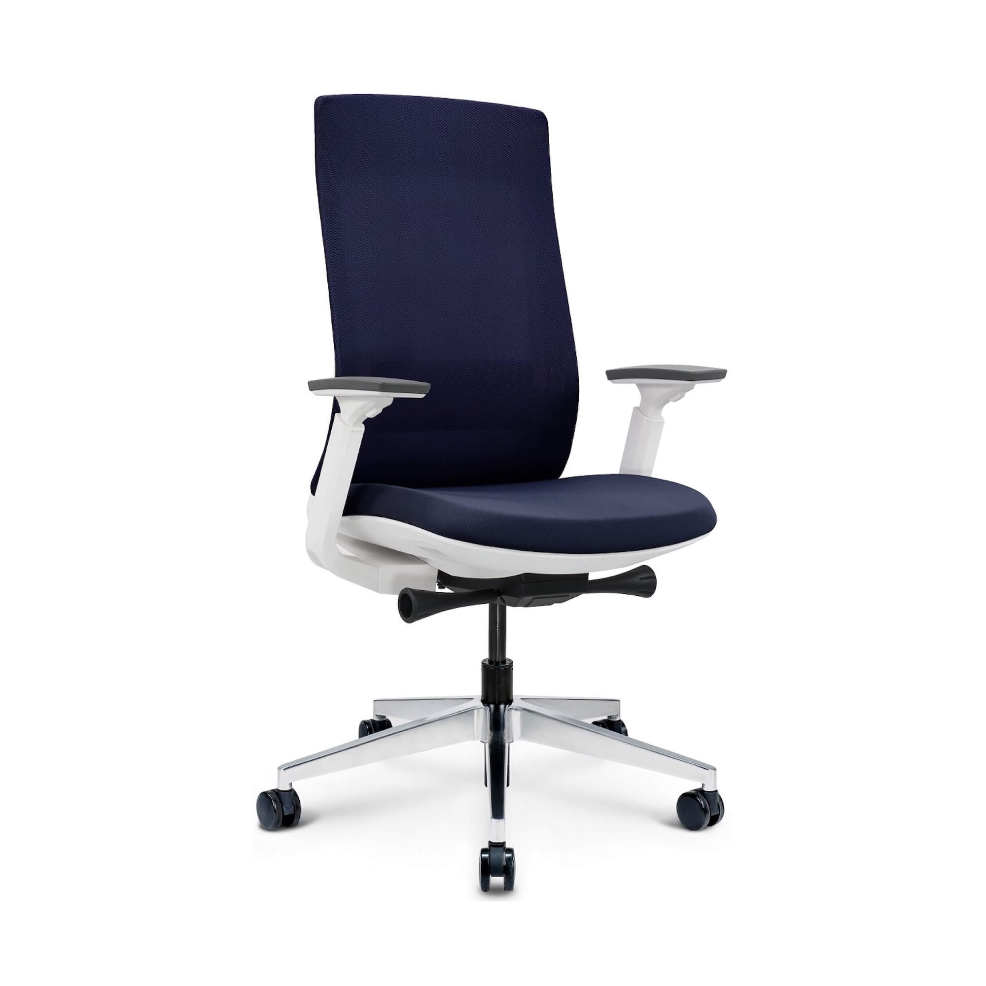 Office furniture chairs office desk chairs modern executive chair white frame blue fabric angle view
