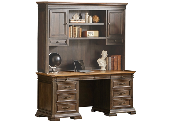 Straight office desk straight desk with hutch rustic wood credenza angle view 1 Straight office desk straight desk with hutch rustic wood credenza angle view 1