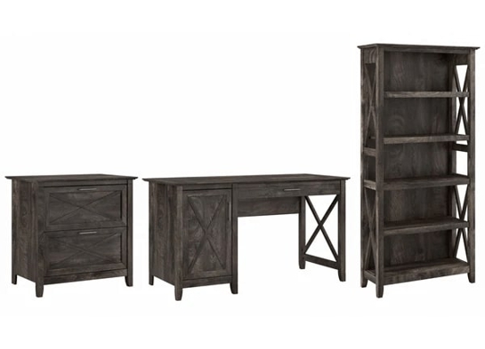 West style desk with drawer file cabinet and 5 shelf bookcase highlight dark gray hickory